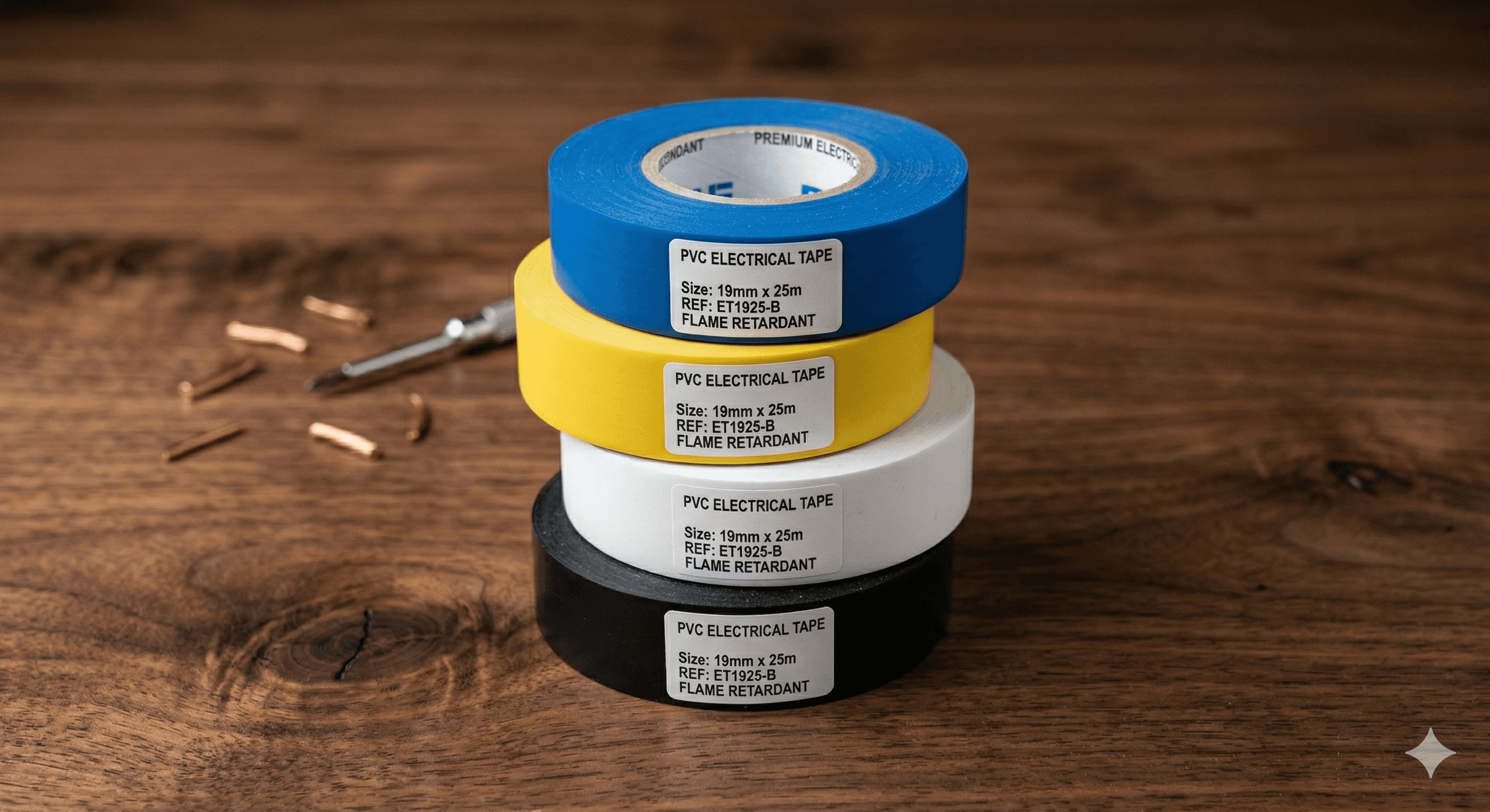 PVC Tape (Black, White, Yellow, Blue, 19mm x 25m)