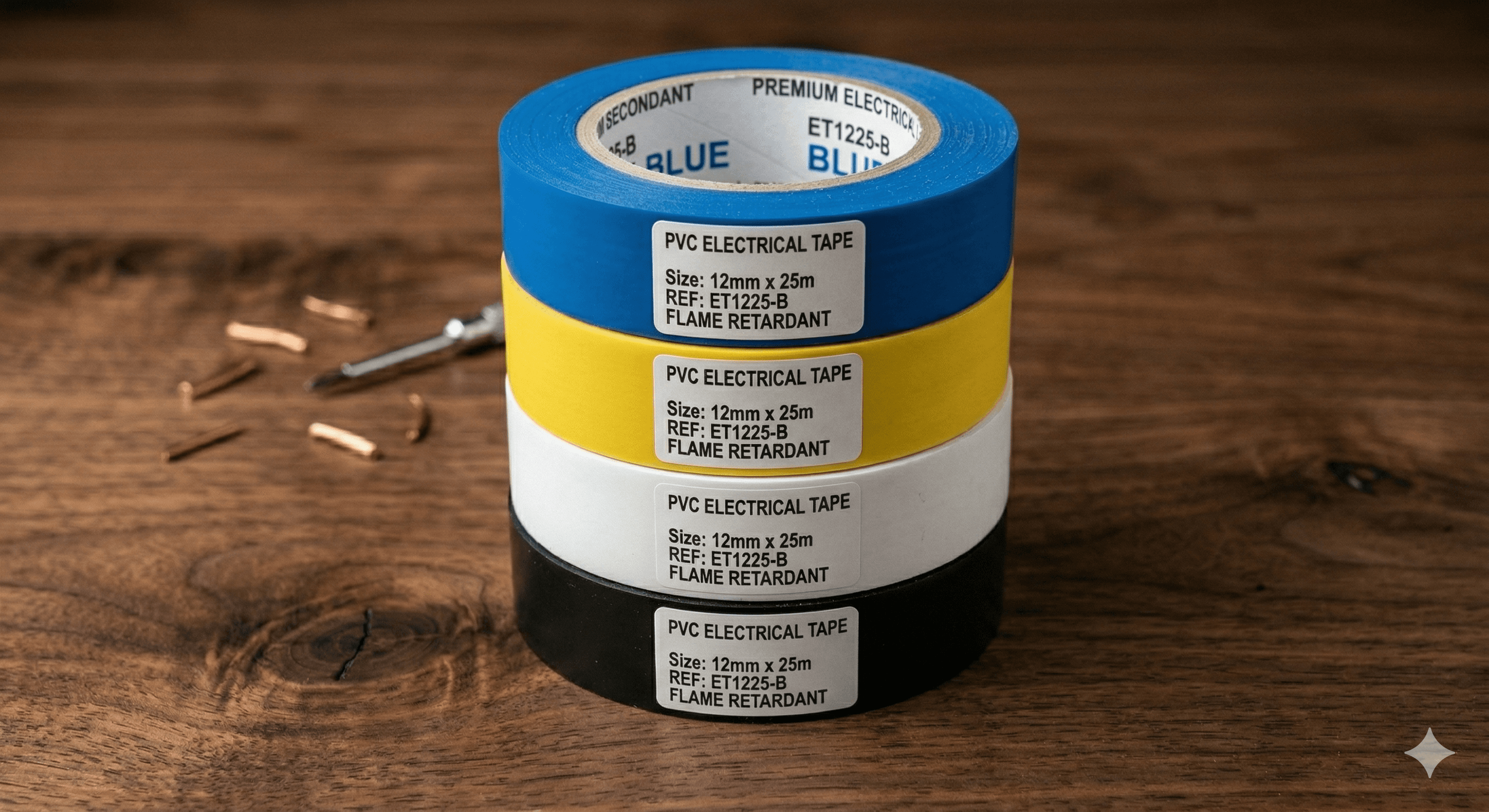 PVC Tape (Black, White, Yellow, Blue, 12mm x 25m)